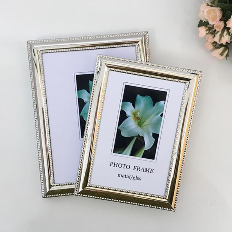 Bamboo Photo Frame - Moldura Retangular de Metal Prateado Estilo